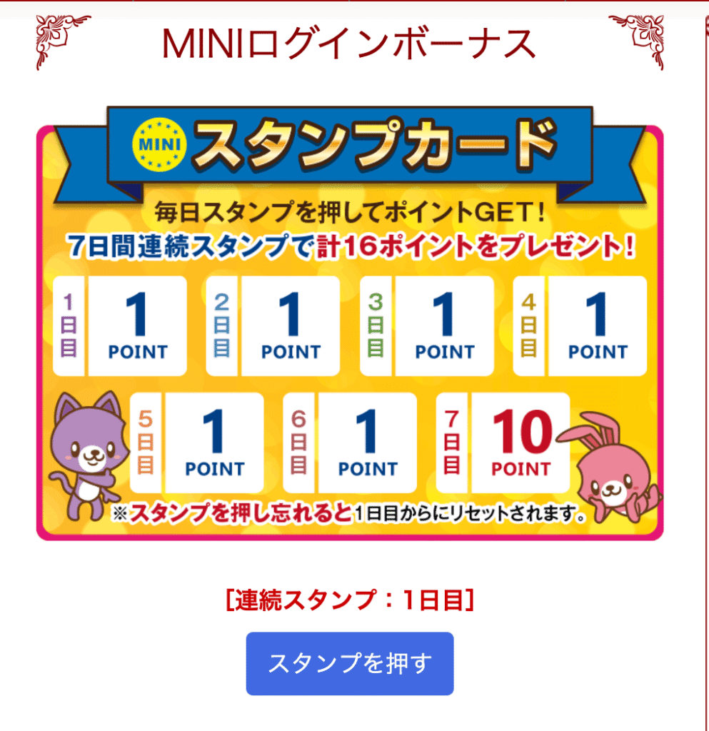 MINIログインボーナス　スタンプカード