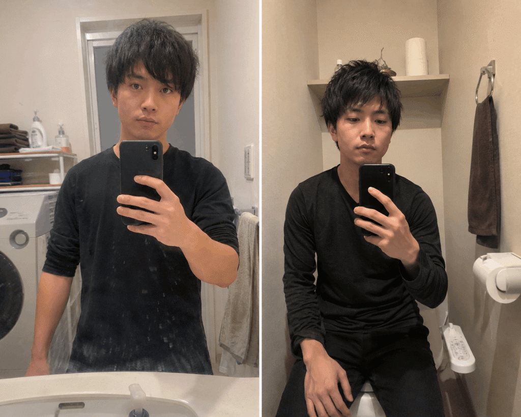 自宅で自撮りしている男性