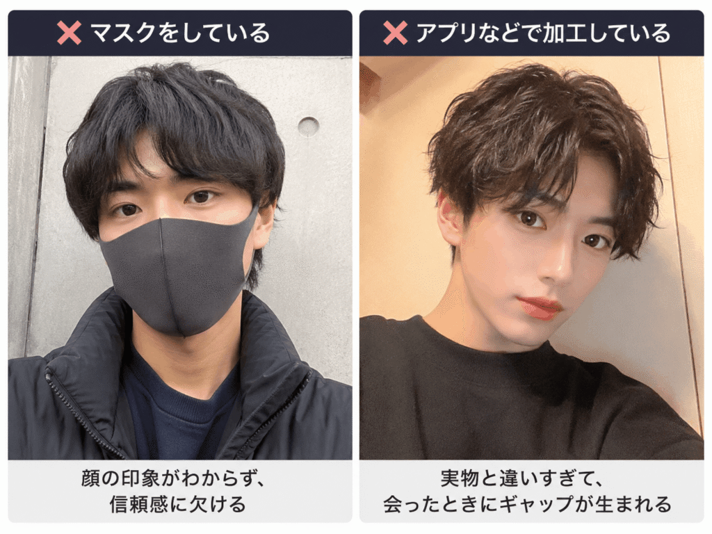 マスクをしている男性・アプリで加工している男性