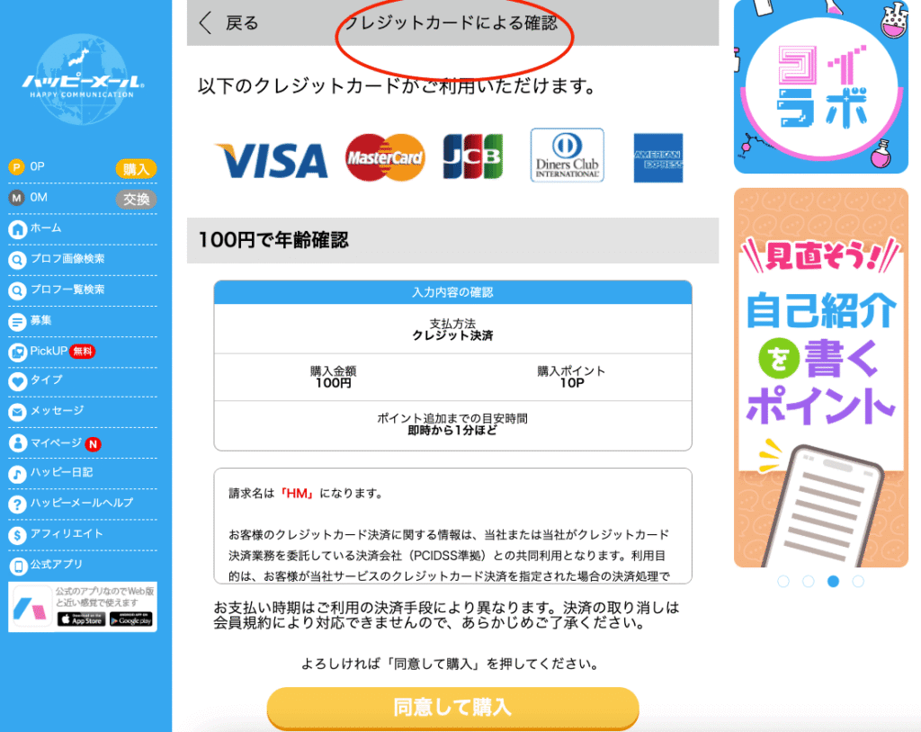 クレジットカードによる年齢確認