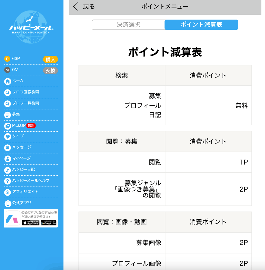 ポイントメニュー