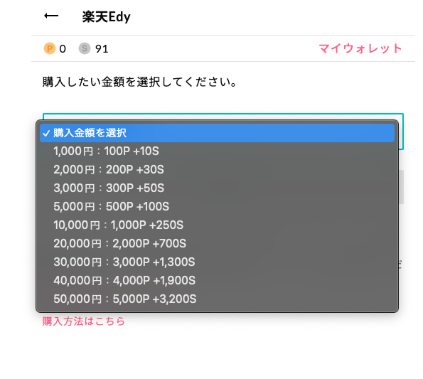 楽天Edyでのポイント購入プラン