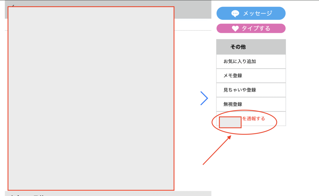 ハッピーメールのプロフィールにある通報・無視登録のメニュー