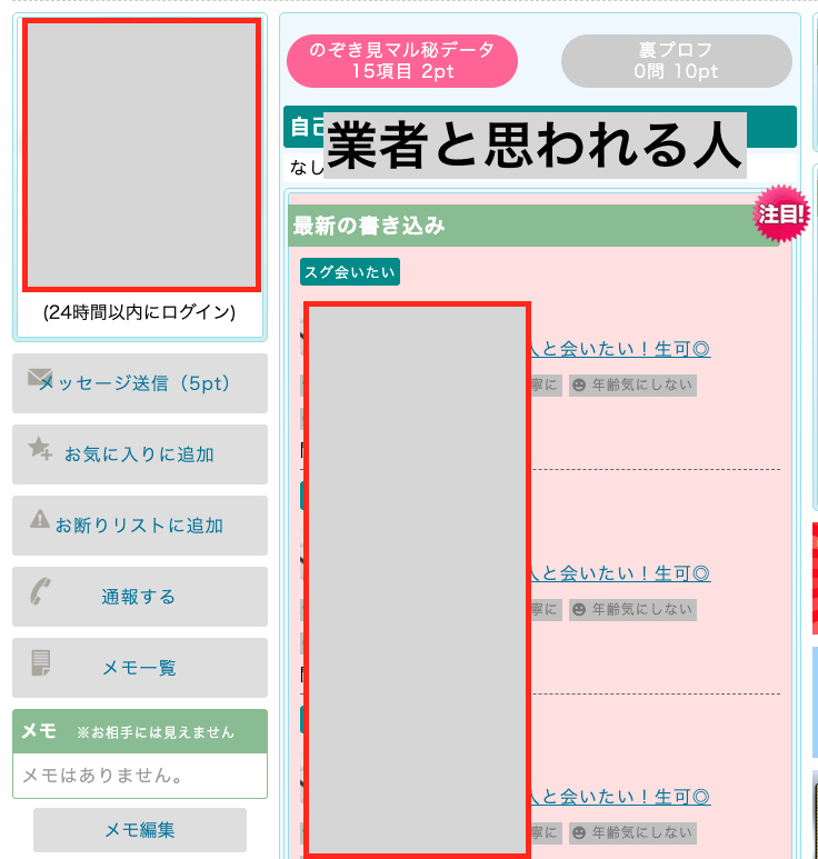 PCMAXで同じ書き込みが並ぶプロフィール
